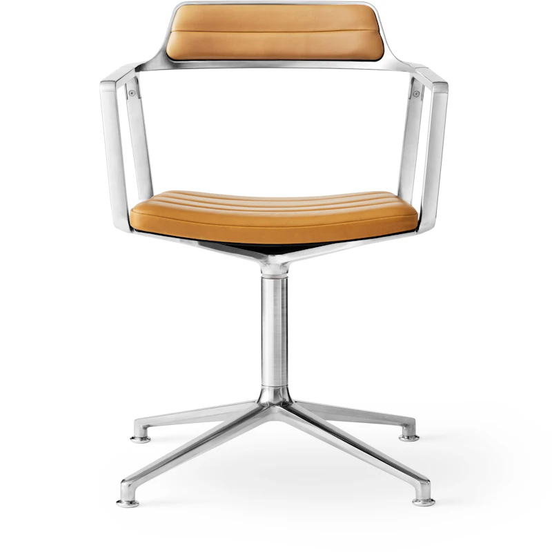452 Snurrstol Med Fötter, Polerat Aluminium / Kamelfärgat Läder