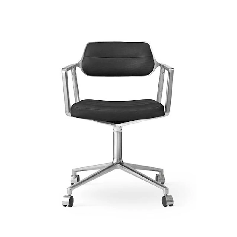 453 Snurrstol Med Hjul Aluminium/Svart Läder