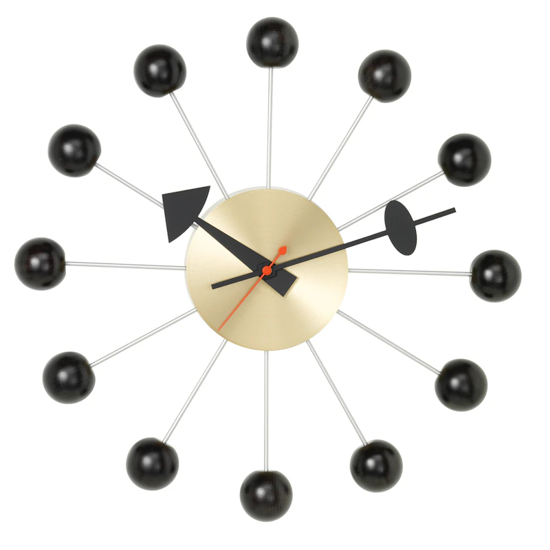 Ball Väggklocka, Svart / Mässing