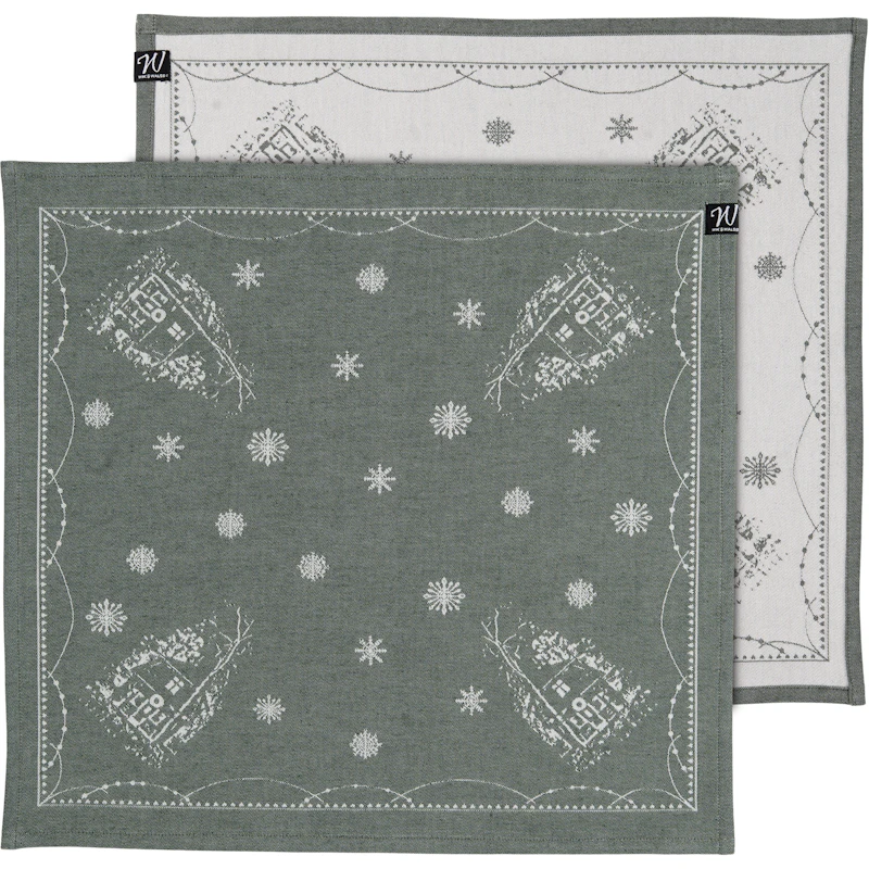 Julemorgen Servett 2-pack 45x45 cm, Vit / Grön
