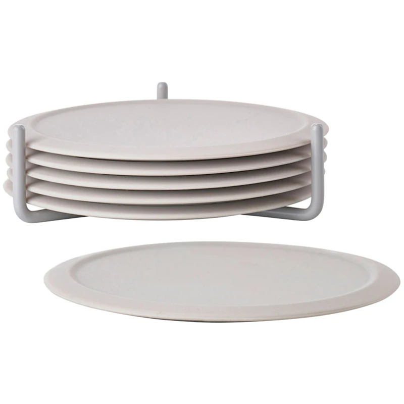 Singles Glasunderlägg Med Hållare, Varmgrå